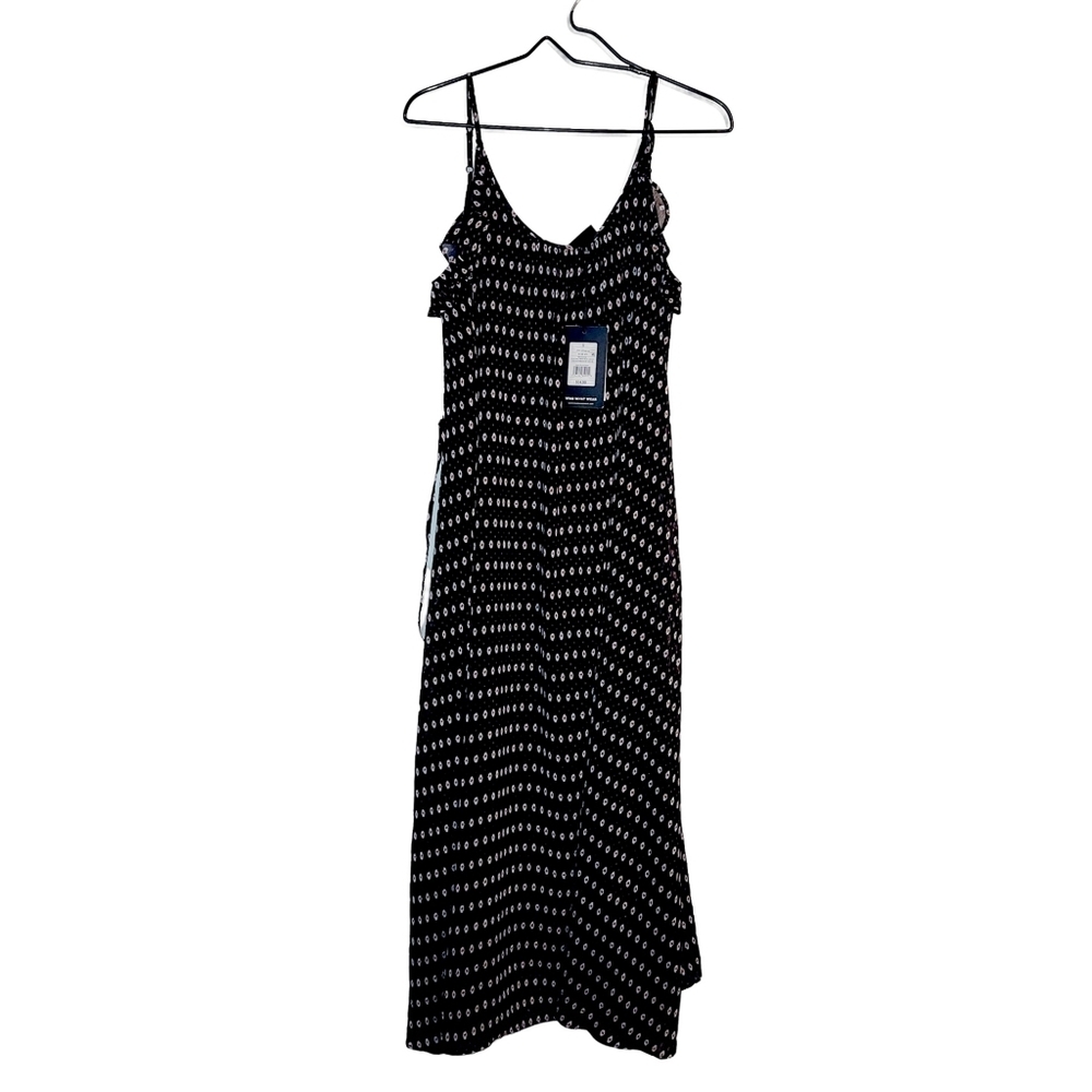 Women’s Black Polka Dot Maxi Dress with Ruffle Straps